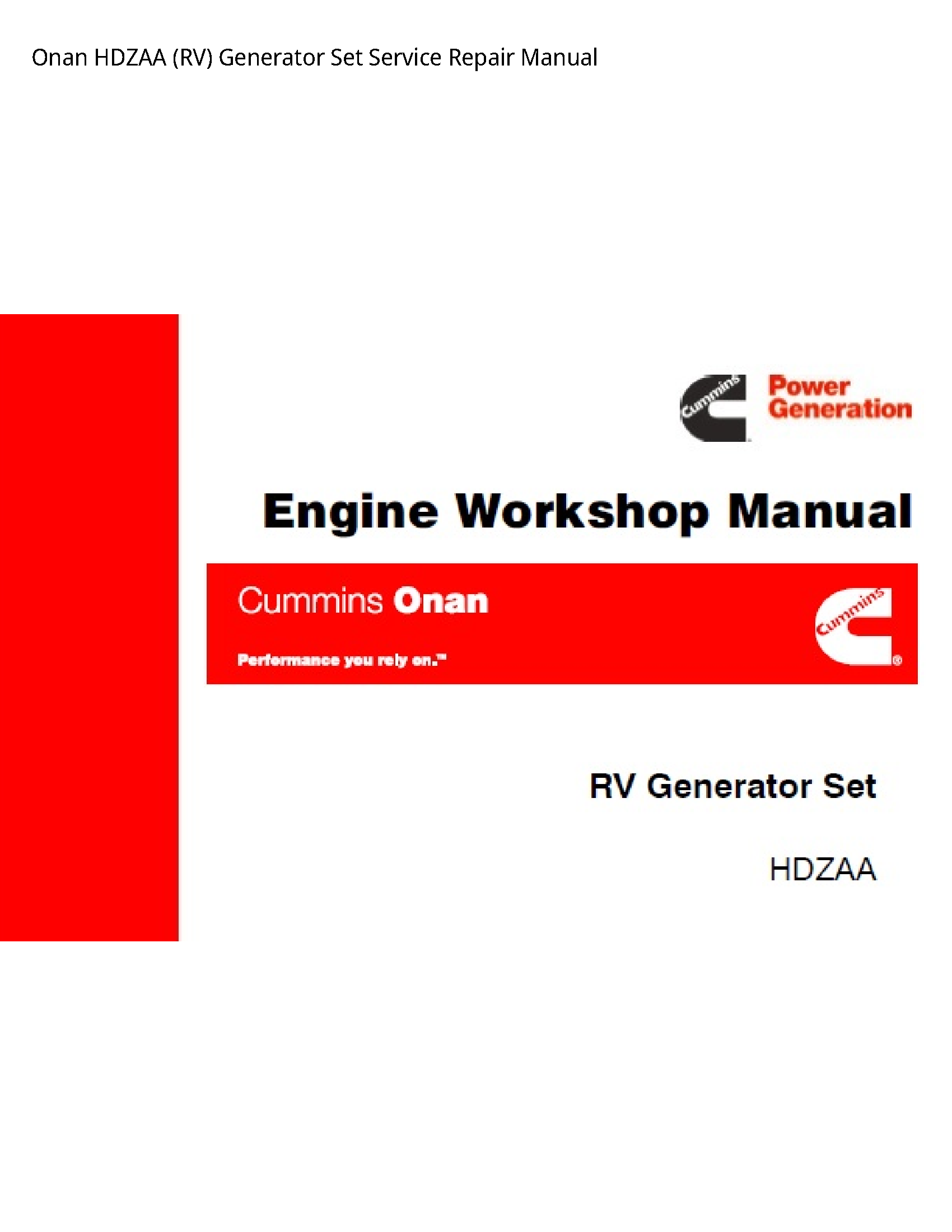 Onan HDZAA (RV) Generator Set manual