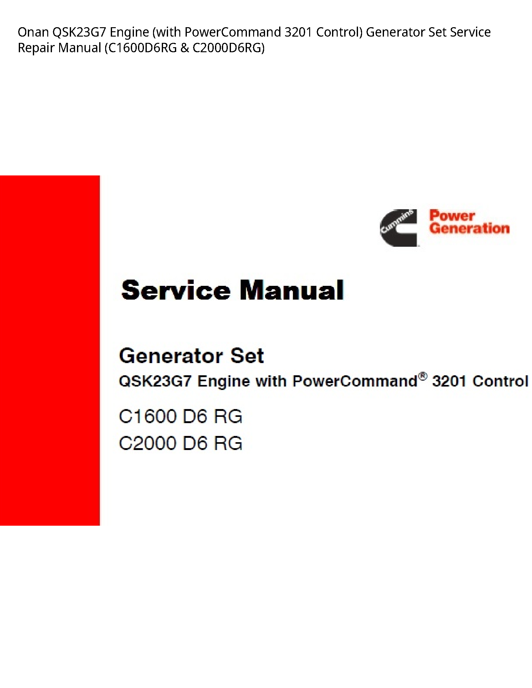 Onan QSK23G7 Engine (with PowerCommand Control) Generator Set manual