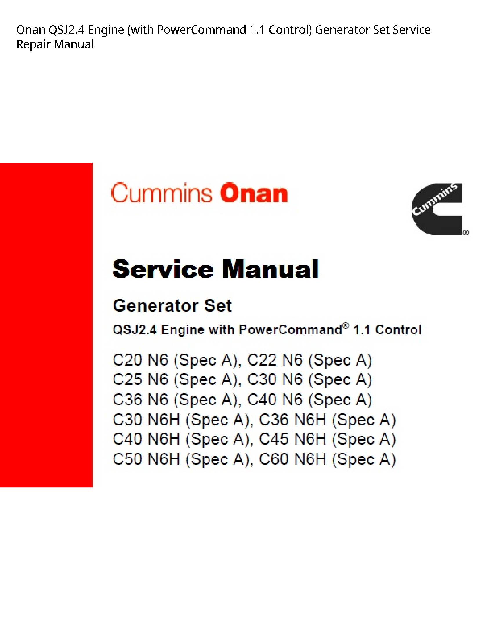 Onan QSJ2.4 Engine (with PowerCommand Control) Generator Set manual