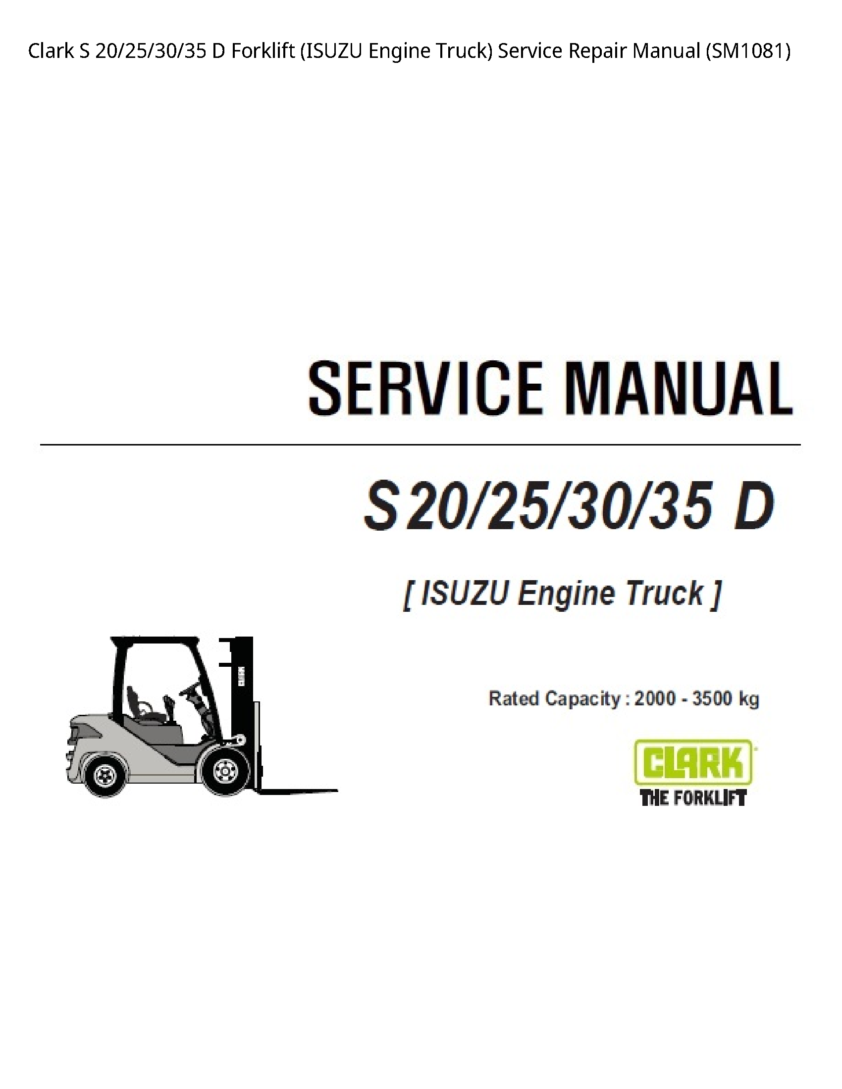 Clark 20 Forklift (ISUZU Engine Truck) manual