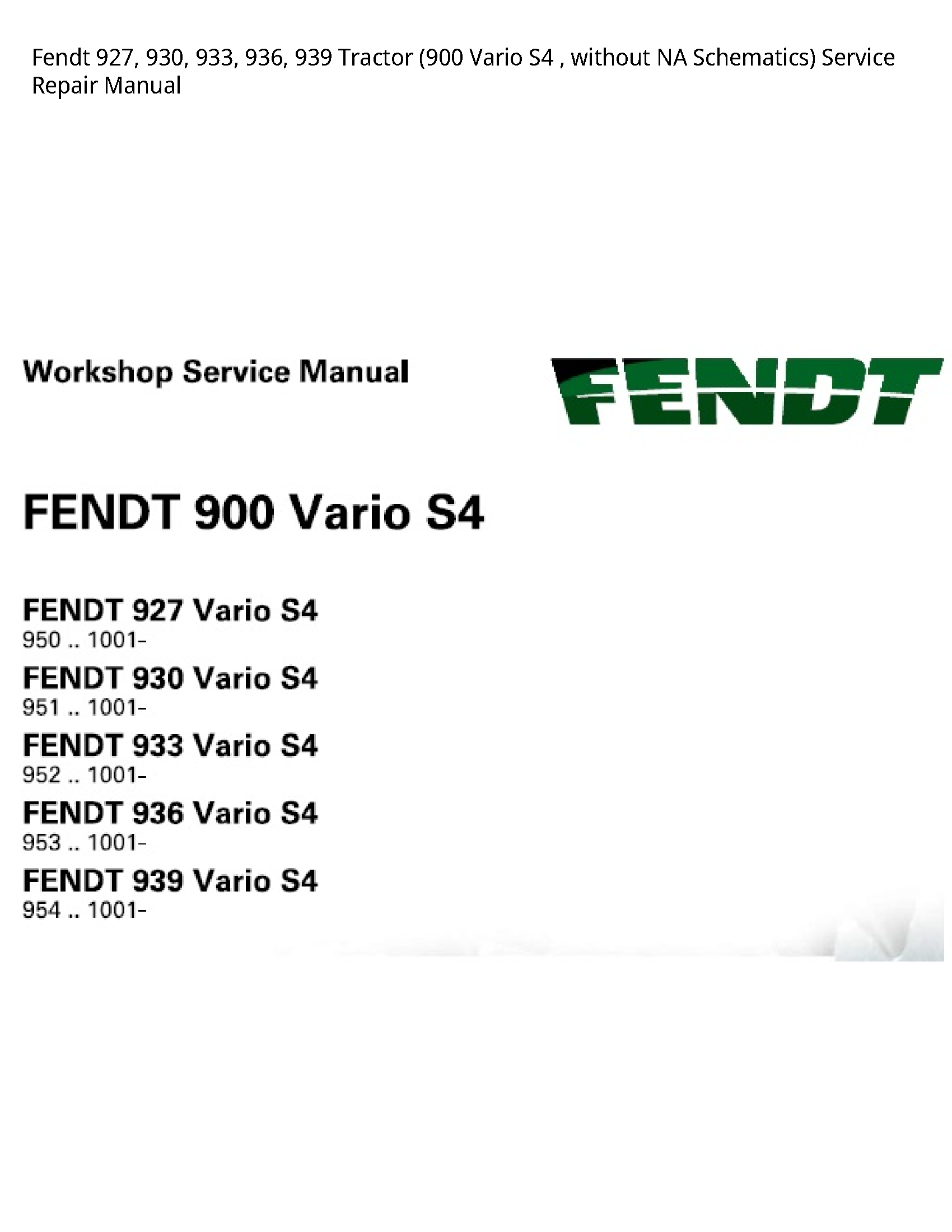 Fendt 927 Tractor Vario without NA Schematics) manual