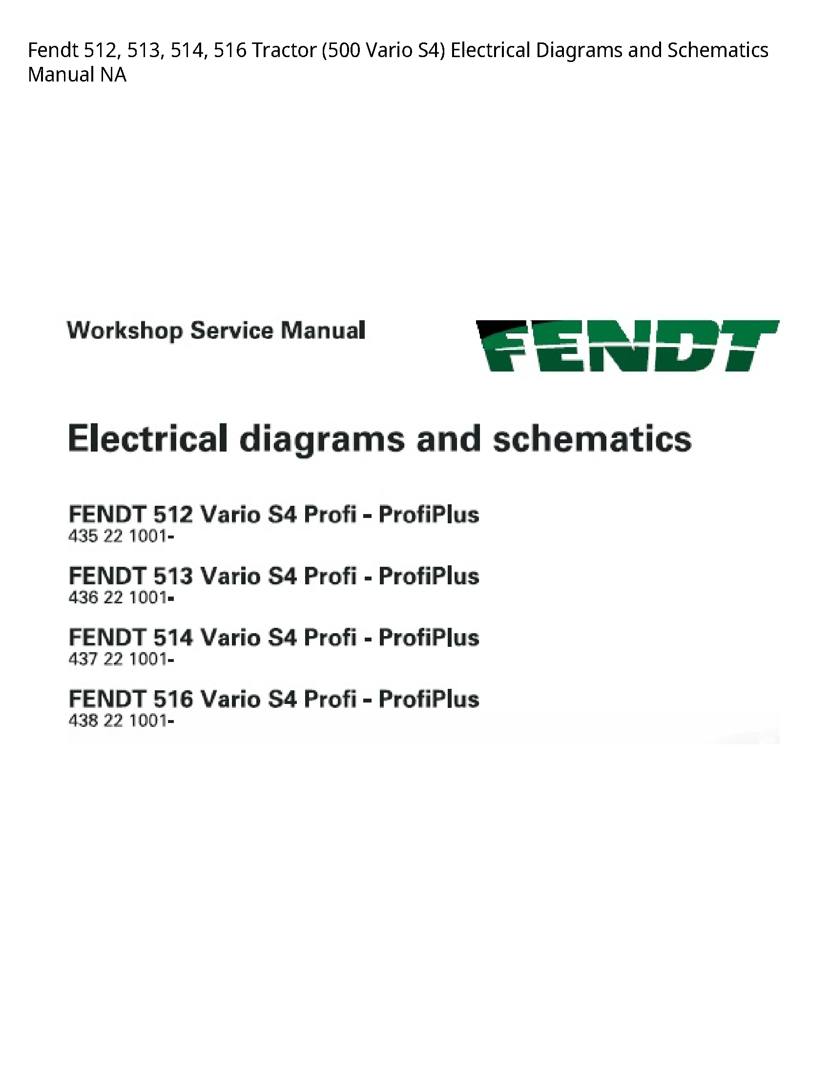Fendt 512 Tractor Vario Electrical Diagrams  Schematics manual