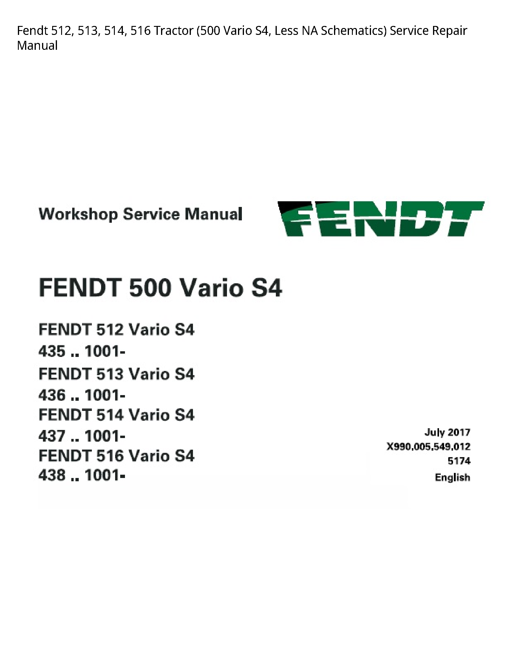 Fendt 512 Tractor Vario Less NA Schematics) manual