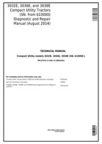 John Deere 3032E 3036E 3038E Compact Utility Tractors Service Technical Manual - TM100619 preview