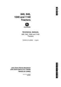 John Deere 840 940 1040 1140 Tractor Technical Service Repair Workshop Manual - TM4353 preview