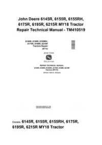John Deere 6145R, 6155R, 6155RH, 6175R, 6195R, 6215R MY18 Tractor Repair Technical Manual - TM410519 preview