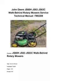 John Deere JS60H JS63 JS63C Walk-Behind Rotary Mowers Service Technical Manual -TM2209 preview