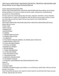 2002 Kubota WSM RCK48-15BX RCK48-22BX RCK54-15BX RCK54-22BX RCK60B-22BX Rotary Mower Service Repair Workshop Manual preview
