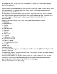Kubota WSM M59 TL1350 BT1200 Tractor Front Loader Backhoe Service Repair Workshop Manual preview