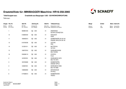 Terex HR16-358-2065 Schaeff Mini Excavator Parts Catalog manual pdf