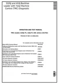 John Deere 310SJ TC, 410J TC Backhoe Loader w.TMC (SN.-161702) Diagnostic&Test Service Manual - TM2318 preview