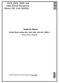 John Deere Z425, Z435, Z445, Z465 EZtrak Residential Mower (SN.100001-) Technical Service Manual - TM113019 preview