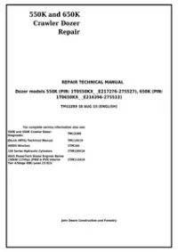 John Deere 550K and 650K Crawler Dozer Service Repair Technical Manual - TM12289 preview