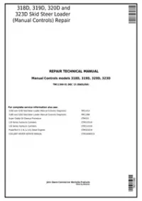 John Deere 318D, 319D, 320D, 323D Skid Steer Loader w.Manual Controls Service Repair Manual - TM11399 preview