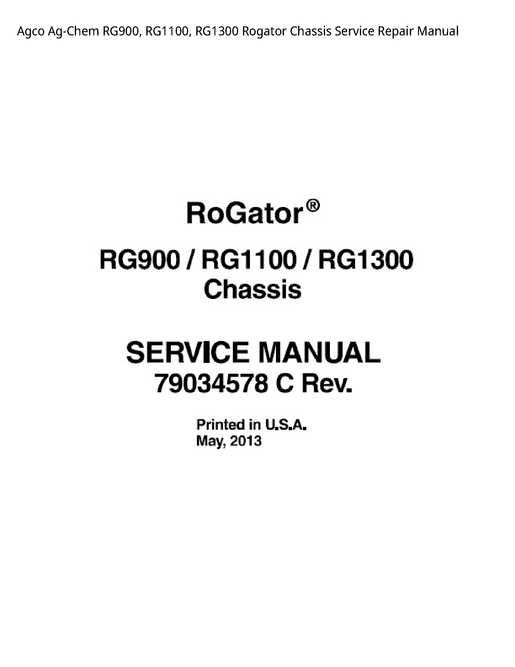 AGCO RG900 Ag-Chem Rogator Chassis manual