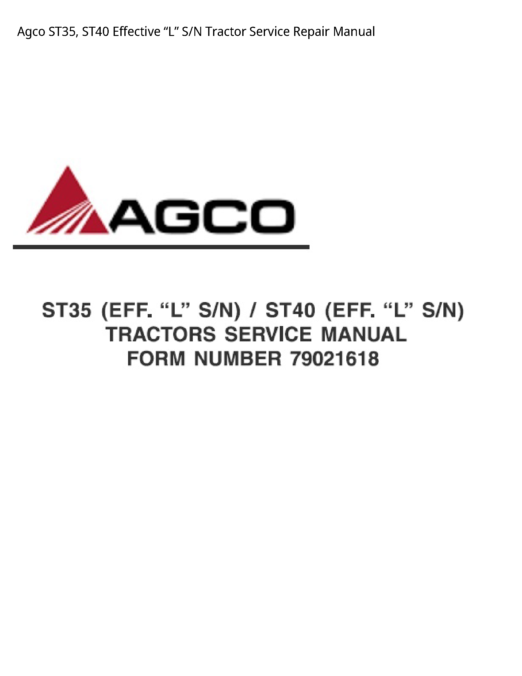 AGCO ST35 Effective “L” S/N Tractor manual