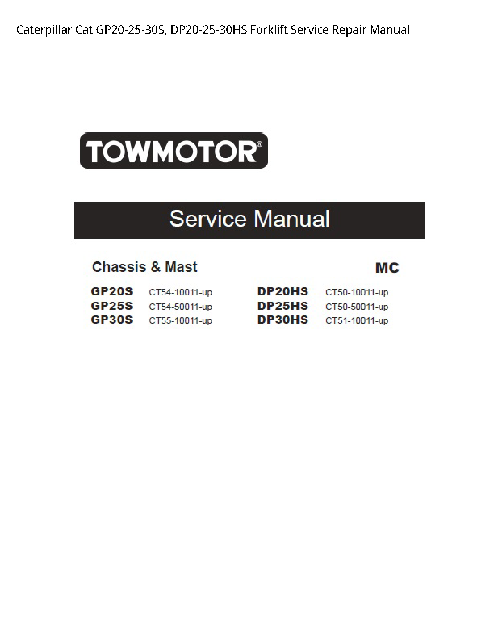 Caterpillar GP20-25-30S Cat Forklift manual