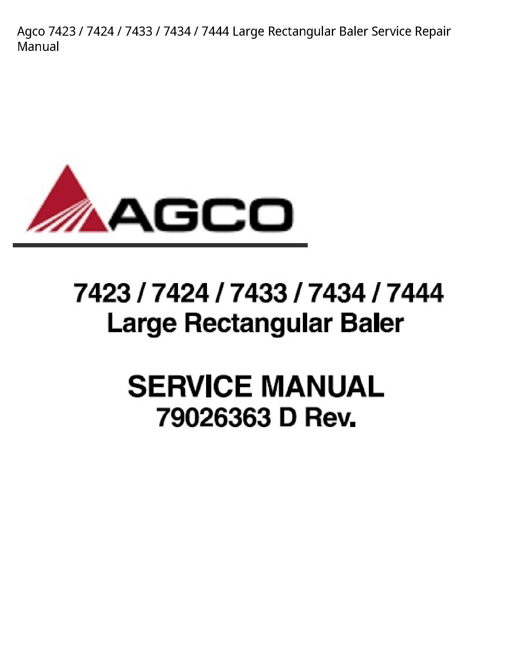 AGCO 7423 Large Rectangular Baler manual