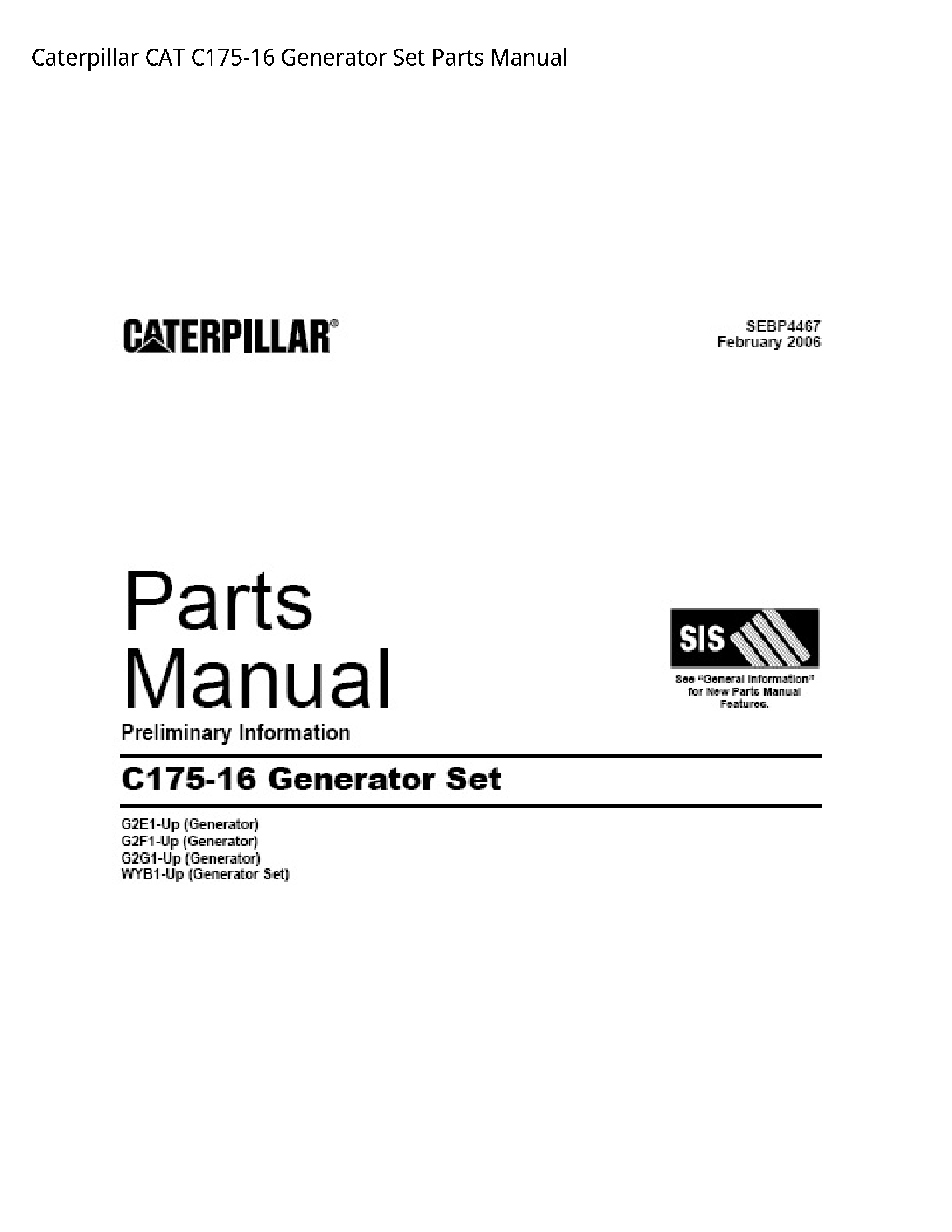Caterpillar C175-16 CAT Generator Set Parts manual