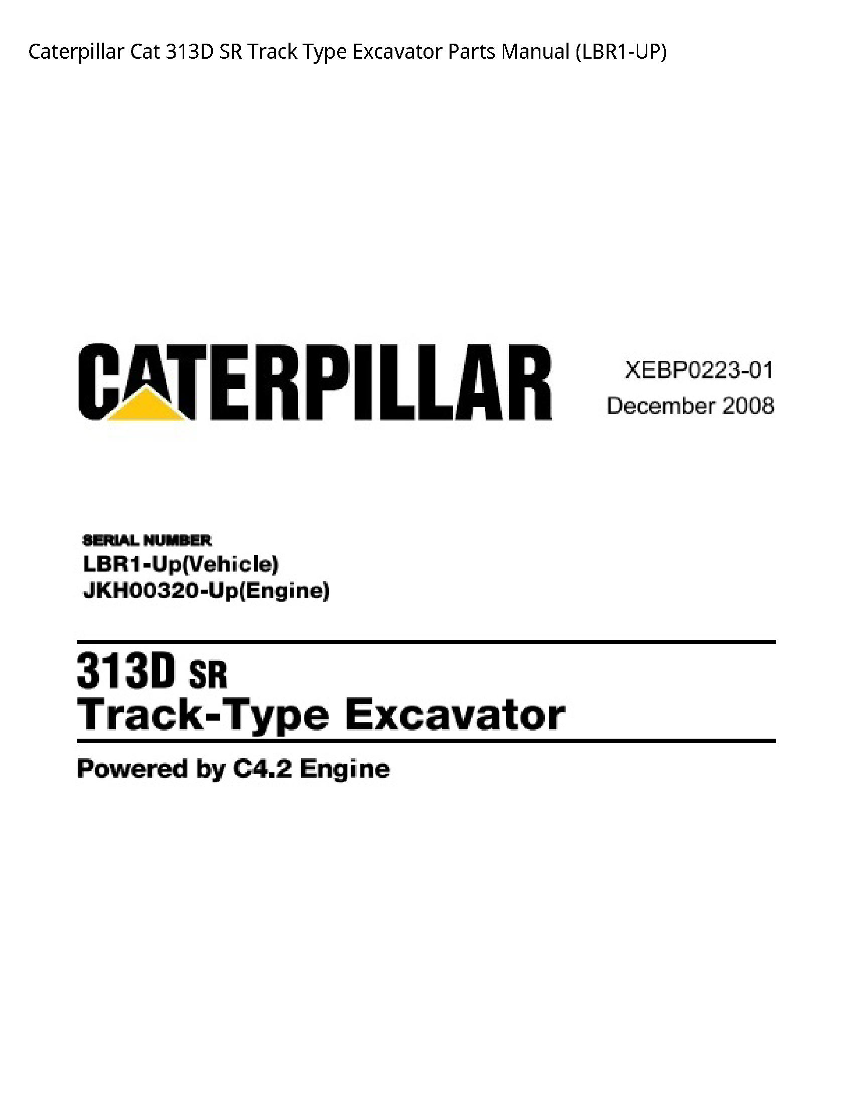 Caterpillar 313D Cat SR Track Type Excavator Parts manual