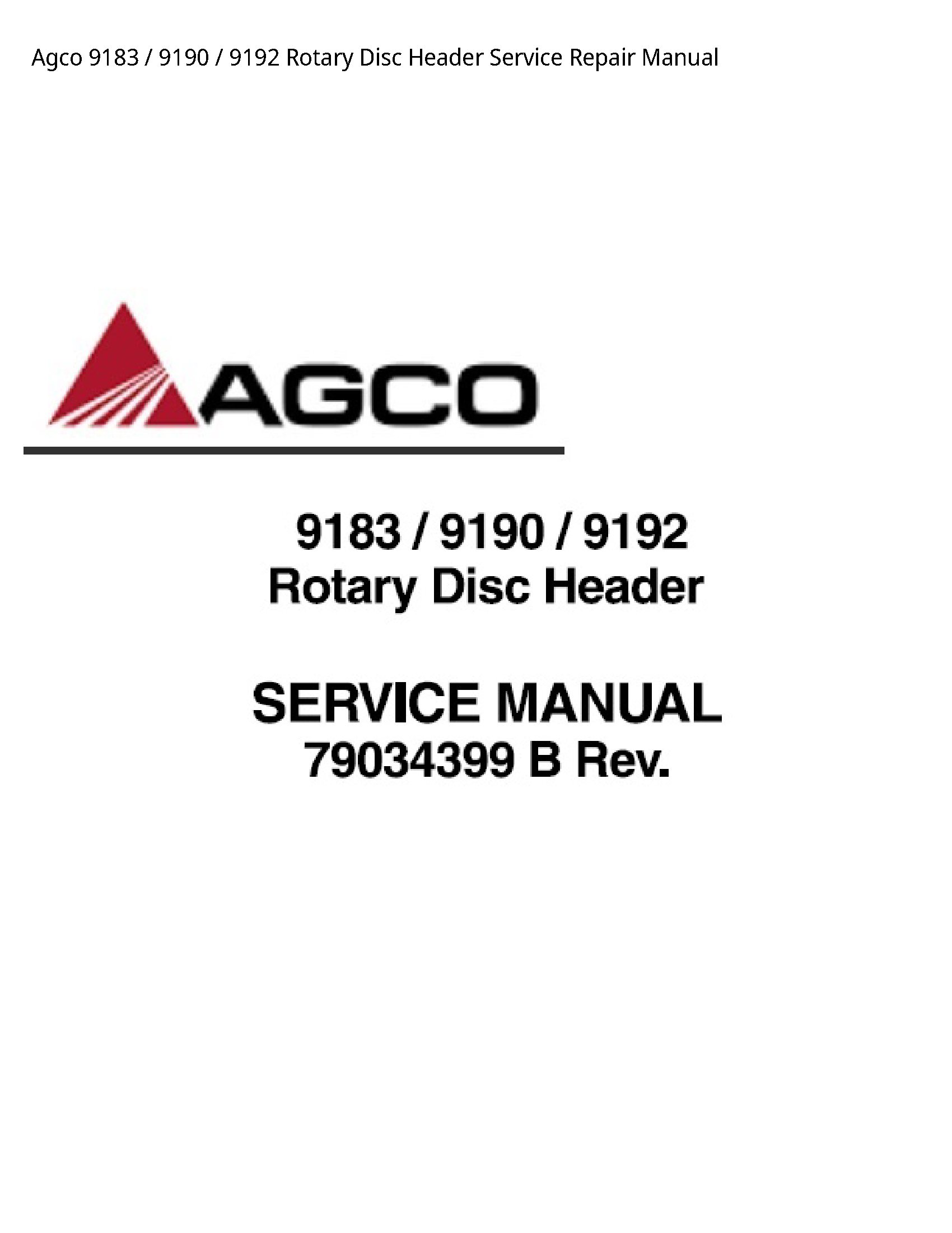 AGCO 9183 Rotary Disc Header manual