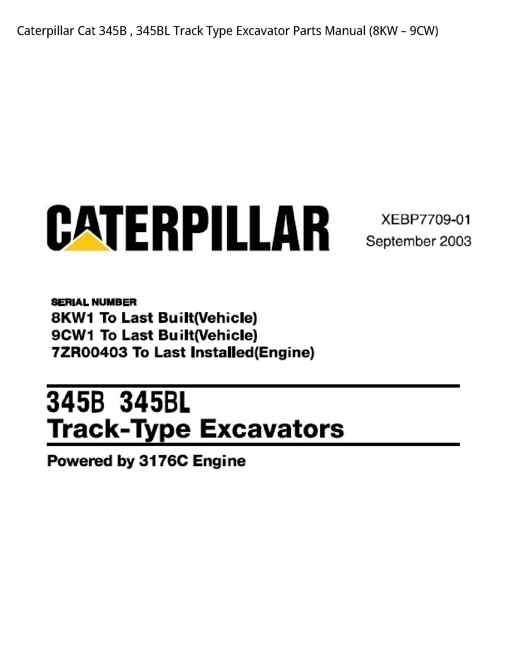 Caterpillar 345B Cat Track Type Excavator Parts manual