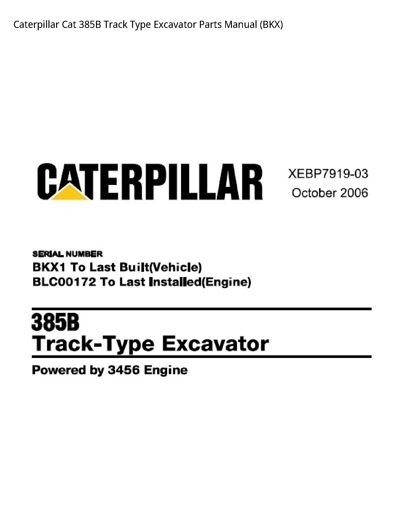 Caterpillar 385B Cat Track Type Excavator Parts manual