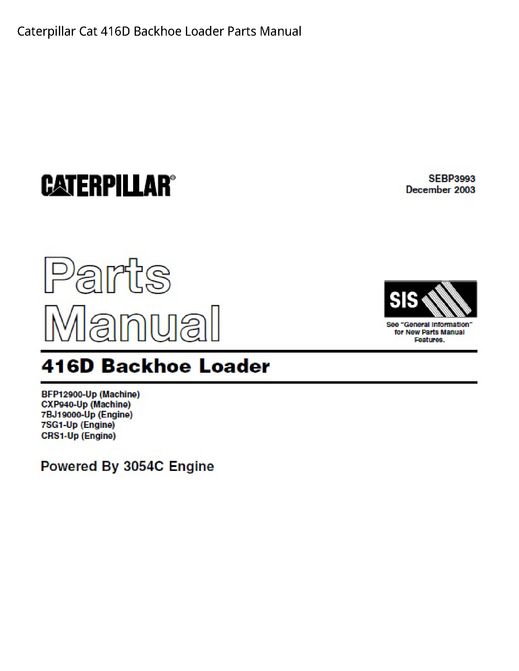 Caterpillar 416D Cat Backhoe Loader Parts manual