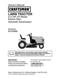 Craftsman Lawn Tractor 21.0 HP 42 Mower Electric Start Automatic Transmission Model 917.273520 preview