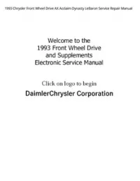 1993 Chrysler Front Wheel Drive AX Acclaim Dynasty LeBaron Service Repair Manual preview